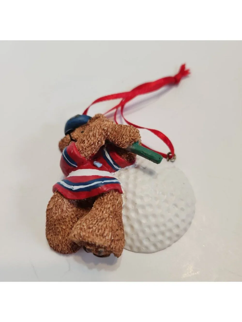 Kurt S. Adler Golf-Themed Teddy Bear Christmas Ornament Red Ribbon Hand-Painted